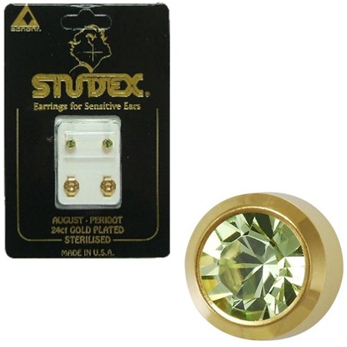 Birthstone Studs - Reg Bezel Gold - August / Peridot